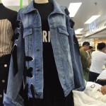 2017 New BF Style Denim Jacket Loose Long Sleeve Lace Up Women Jackets