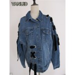 2017 New BF Style Denim Jacket Loose Long Sleeve Lace Up Women Jackets