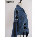 2017 New BF Style Denim Jacket Loose Long Sleeve Lace Up Women Jackets