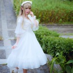 2017 New Classic Lolita Dress Sweet V Neck Embroidered Half Sleeve Chiffon Dress for Women Black/White