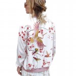 2017 New Fashion Women Bomber Jacket Floral Birds Printed Jaqueta Feminina Stand Collar Long Sleeve Casual Female Baseball Coat