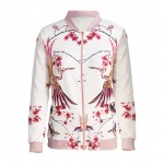 2017 New Fashion Women Bomber Jacket Floral Birds Printed Jaqueta Feminina Stand Collar Long Sleeve Casual Female Baseball Coat