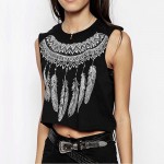 2017 New Fashion Women Sleeveless Bustier cool feather Print Crop Top Summer Casual Women white cotton Tops Vest Tank Tops