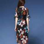2017 New Floral Print Chiffon Summer Maxi Dresses Women Beach Bohemia Half Sleeve O-Neck Elegant Knee-Length Dress Plus Size