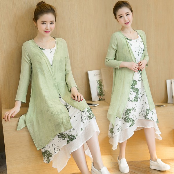 2017 New Free Shipping National Printing Ink Feng Shui Dress Long Art Style Women Dress Cotton Linen Folk Casual Loose