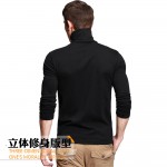 2017 New Men fashion t shirt tees Slim Tops New stretch t shirt turtleneck long sleeve size 6 coloros cotton Tees free shipping