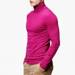 2017 New Men fashion t shirt tees Slim Tops New stretch t shirt turtleneck long sleeve size 6 coloros cotton Tees free shipping