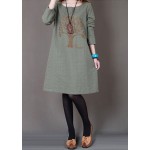 2017 New Mori Girls Style Embroidered Solid Color O-Neck Long Sleeved Loose Knee-Length Women Plus Size For Women Dress