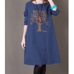 2017 New Mori Girls Style Embroidered Solid Color O-Neck Long Sleeved Loose Knee-Length Women Plus Size For Women Dress