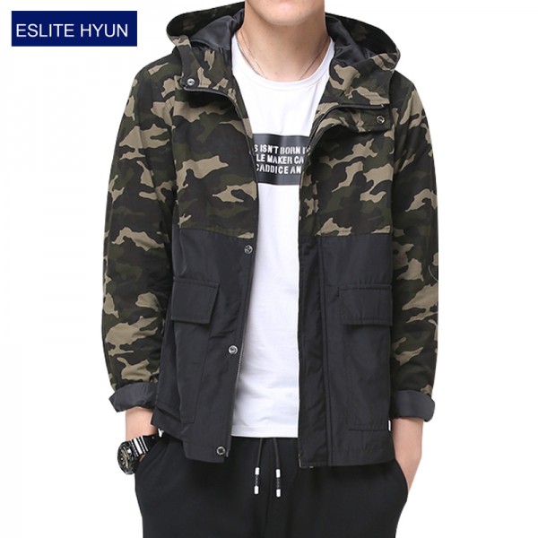 2017 New Spring Autumn Mens Casual Camouflage Jacket hooded Military Style patchwork Men Camo Jackets and Coats Man Tactical