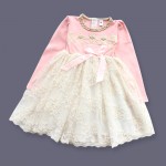 2017 New Spring Korean Style Girls Dress Cute Pears BowKnot Lace Longsleeves Princess Dress For Wedding And Party Kids Clothing 