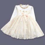 2017 New Spring Korean Style Girls Dress Cute Pears BowKnot Lace Longsleeves Princess Dress For Wedding And Party Kids Clothing 