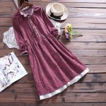 2017 New Spring Mori Girl Women Dress Ruffled Collar Floral Print Full Sleeve Vestidos Cotton And Linen Casual Loose Dress S-XL