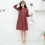 2017 New Spring Mori Girl Women Dress Ruffled Collar Floral Print Full Sleeve Vestidos Cotton And Linen Casual Loose Dress S-XL
