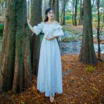 2017 New Spring Vintage Women Long dress Slash neck Pure Cotton Elegant Fairy Clos Dresses White 6008