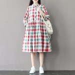 2017 New Summer Style Casual Loose High Waist Plaid Dress Cotton Plus Size Women Clothing Mori Girl Female Princess Dress Robe