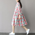 2017 New Summer Style Casual Loose High Waist Plaid Dress Cotton Plus Size Women Clothing Mori Girl Female Princess Dress Robe