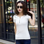 2017 New Summer T-shirts For Women Cotton Fashion T Shirt Women Button Female Plus Size Tops Tee