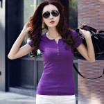 2017 New Summer T-shirts For Women Cotton Fashion T Shirt Women Button Female Plus Size Tops Tee