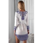 2017 New Summer Women Dress Plus Size Long Sleeve Print Tunic Ladies Casual Dresses White O-neck Vintage Dress Female Vestidos 