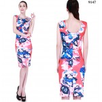 2017 New Summer Women Dresses Elegant Slim Dress Package Hip Pencil Vestidos Floral Printed midi Dress Sexy Bodycon Robe DR2159