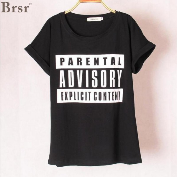 2017 New Summer Women's PARENTAL ADVISORY printed T-shirts short bat sleeve t shirts Stretch Cotton tees Modal tops S/M/L/XL