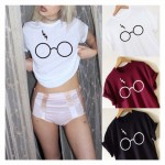 2017 New T Shirt Women Lightning Glasses Funny Printed Design Short Tee Shirt US Standard Plus Size S-4XL