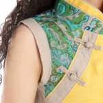 2017 New Vintage Cotton Linen Cheongsam Dress Sleeveless Stand Collar Frog Knot Color Blocks Short Boho Women Dresses Vestidos