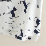 2017 New White Cotton Linen T-shirt Fashion Summer Animal Cat Print Shirt O-Neck Short Sleeve T Shirt Women Tops Cartoon Tees