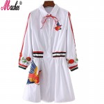 2017 New White Spring Fashion Blouse Dresses For Women Striped Bird Embroidery Three Quarter Sleeve Causal Brand Tops Vestidos 