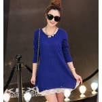 2017 New Woman A-line dress Girl Spring Solid Slim Lace dress Lady Comfortable full sleeve Sky blue vestidos multi color