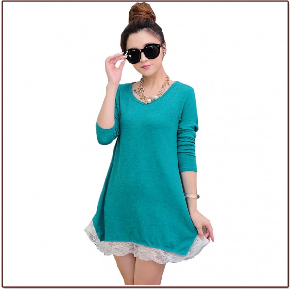 2017 New Woman A-line dress Girl Spring Solid Slim Lace dress Lady Comfortable full sleeve Sky blue vestidos multi color