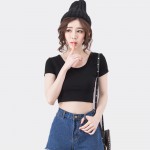 2017 New Women Best Sell U neck Sexy Crop Top Ladies Short Sleeve T Shirt Tee Short T-shirt Basic Stretch T-shirts