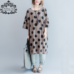 2017 New Women Cotton Dress Big Size Polka Dot T-Shirt Summer Style Fashion Casual Loose Female Tops Black Long Tshirt Dresses
