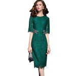 2017 New Women Lace Dress Runway Style Luxury Dragonfly Beading Sexy Bodycon Dress Half Sleeve Slim Party Dresses Vestidos