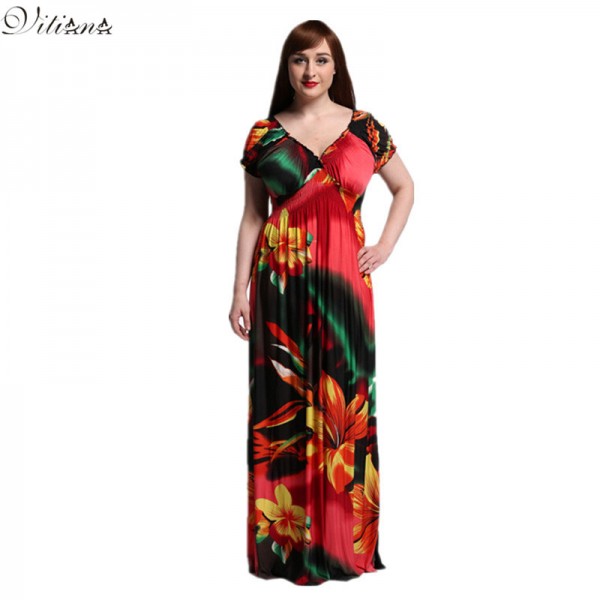 2017 New Women Summer Boho Dress Vestidos Largos Robe Femme Bohemian Print Beach Maxi Long Clothing Plus Size 6XL 7XL