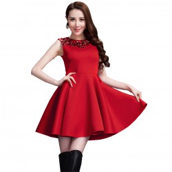 2017 New Women dress Even Niang Smallmal Attire Will Take Space Cotton Vest Dresses Red Black Rose 6252