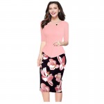 2017 New Womens Vintage Elegant Clothing Print Floral Solid Patchwork Button Casual Work Bodycon Summer office Party Dress