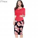 2017 New Womens Vintage Elegant Clothing Print Floral Solid Patchwork Button Casual Work Bodycon Summer office Party Dress