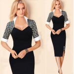 2017 New Womens Vintage Pinup Retro Rockabilly Colorblock Tunic Wear to Work Business Party Pencil Sheath Bodycon Dress