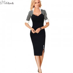 2017 New Womens Vintage Pinup Retro Rockabilly Colorblock Tunic Wear to Work Business Party Pencil Sheath Bodycon Dress