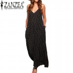 2017 New ZANZEA  Summer Dress Fashion Women Dress Strapless Polka Dot Loose Beach Long Maxi Dress Vintage Vestidos Plus Size