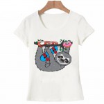 2017 Newest summer women's T-shirt Rainbow cat unicorn design beautiful fashion tops white cute cool tee shirt