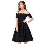 2017 Off The Shoulder Black Women Dress 50s Casual Big Swing Vintage Short Sleeve Summer Party Vestidos Robes Rockabilly Dresses