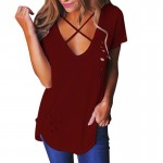 2017 Plus Size Summer Blusas Women V-Neck Short Sleeve T-Shirts Solid Cotton T Shirts Sexy Holes Loose Women Top Basic Tee GV542