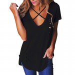 2017 Plus Size Summer Blusas Women V-Neck Short Sleeve T-Shirts Solid Cotton T Shirts Sexy Holes Loose Women Top Basic Tee GV542