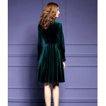 2017 Plus Size Womens Velvet Dresses Winter Dark Green Women Evening Party Dress Elegant A-Line Robe Femme Automne Hiver