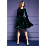 2017 Plus Size Womens Velvet Dresses Winter Dark Green Women Evening Party Dress Elegant A-Line Robe Femme Automne Hiver