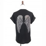 2017 Punk Rock T shirt Women Wing Sequins Sequined T-shirt Women Top Tee Shirt Femme Tops Tees Woman Free Shipping Bat Sleeve