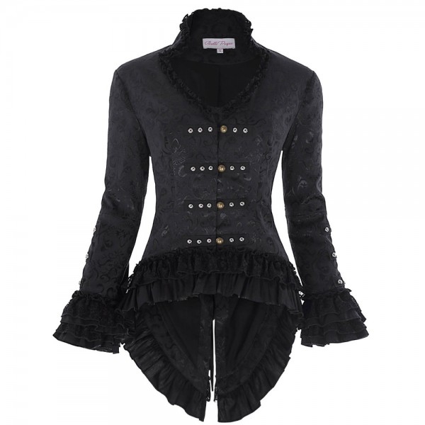 2017 Retro Vintage Victorian Brocade Corset Women Outerwear Coat Sexy Black Jacket Lace Embellished Slim Dovetail Jacquard Coats